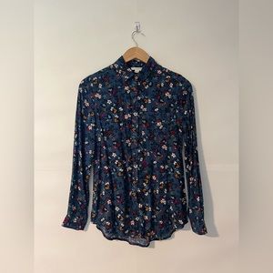 beachlunchlounge Blue Ditsy Floral Long Sleeve Button-down Blouse
